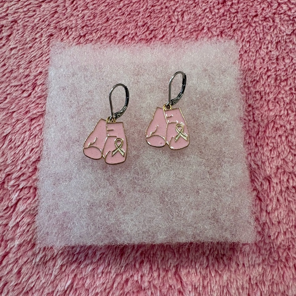 Breast Cancer Awareness Pink Boxing Glove Earrings